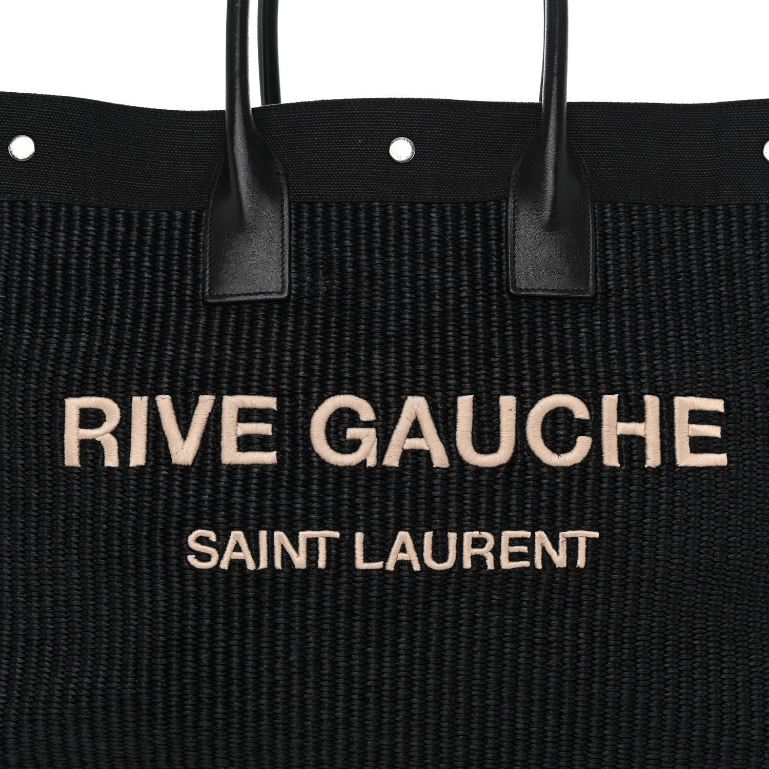 Saint Laurent Raffia Linen Calfskin Rive Gauche Tote Black 8 of 11