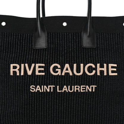 Saint Laurent Raffia Linen Calfskin Rive Gauche Tote Black 8 of 11