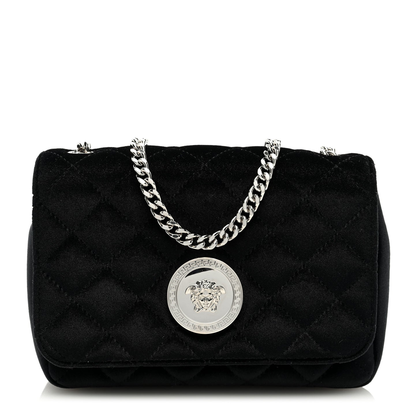 Velvet Quilted Icon Crossbody Bag Black