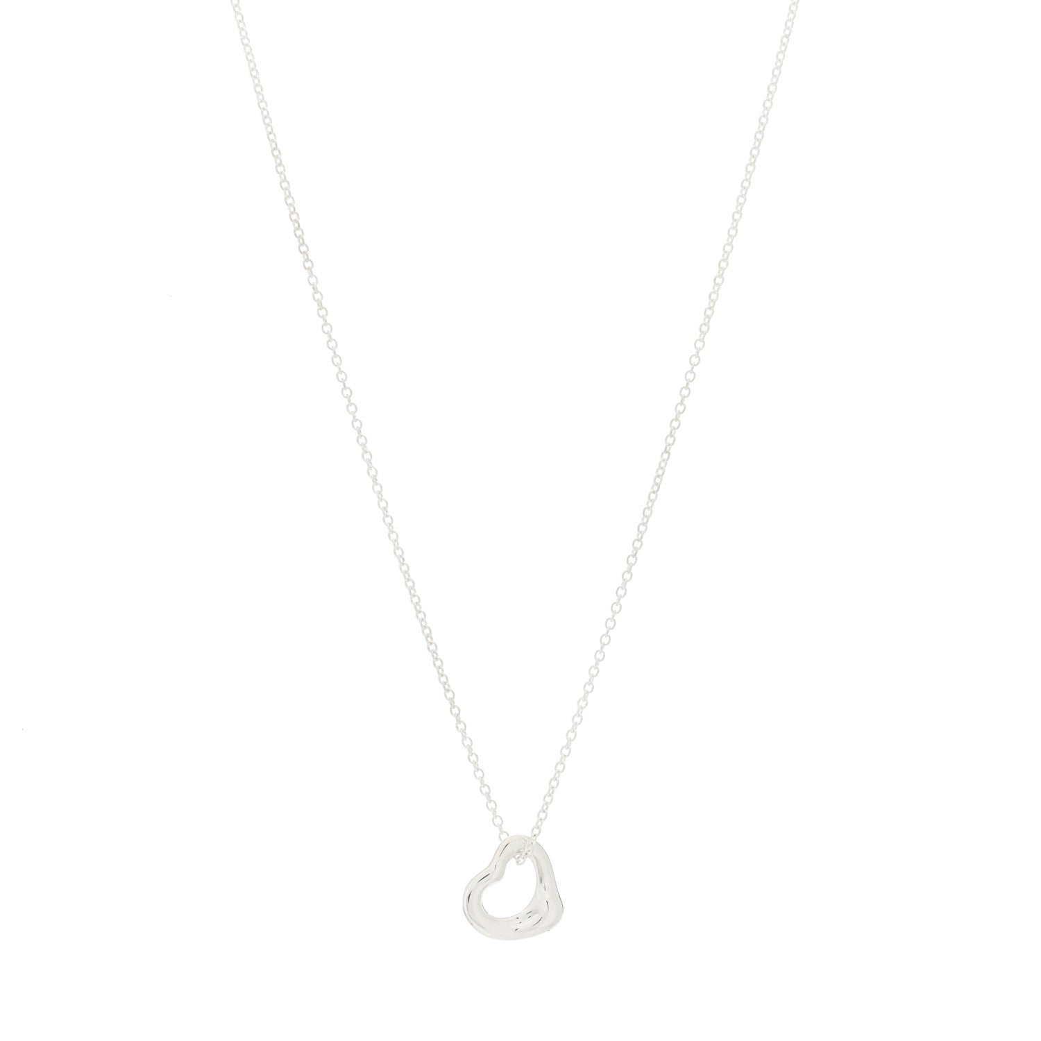 Tiffany Sterling Silver Elsa Peretti 11mm Open Heart Pendant Necklace 1 of 6