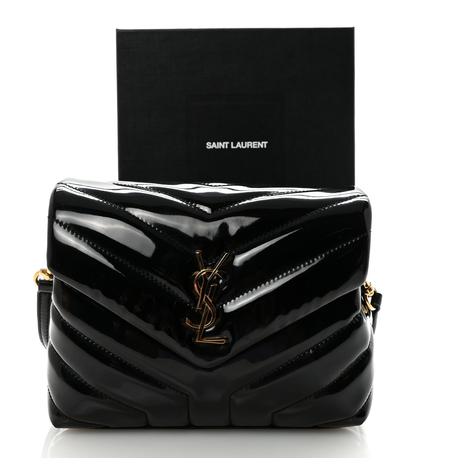 Saint Laurent Patent Y Quilted Monogram Toy Loulou Crossbody Bag Black 10 of 10