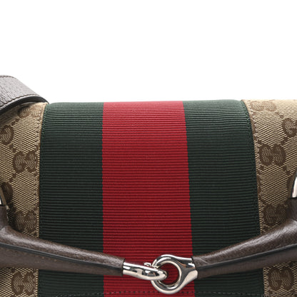 Gucci Monogram Textured Dollar Calfskin Heavy Grosgrain Web Medium Maxi Horsebit Chain Shoulder Bag Beige Ebony New Acero 7 of 10