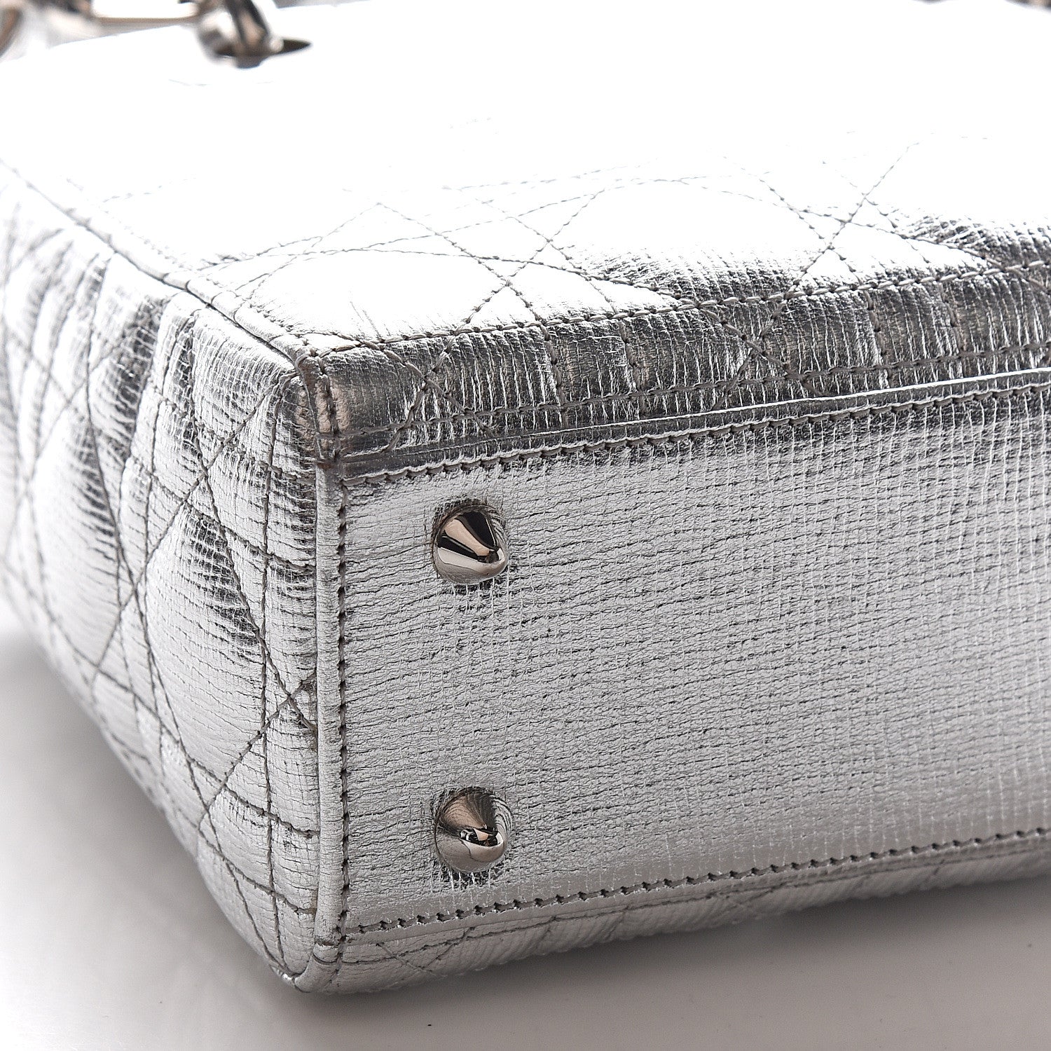 Christian Dior Metallic Grained Calfskin Cannage Small Lucky Badges My Lady Dior Silver 7 of 9