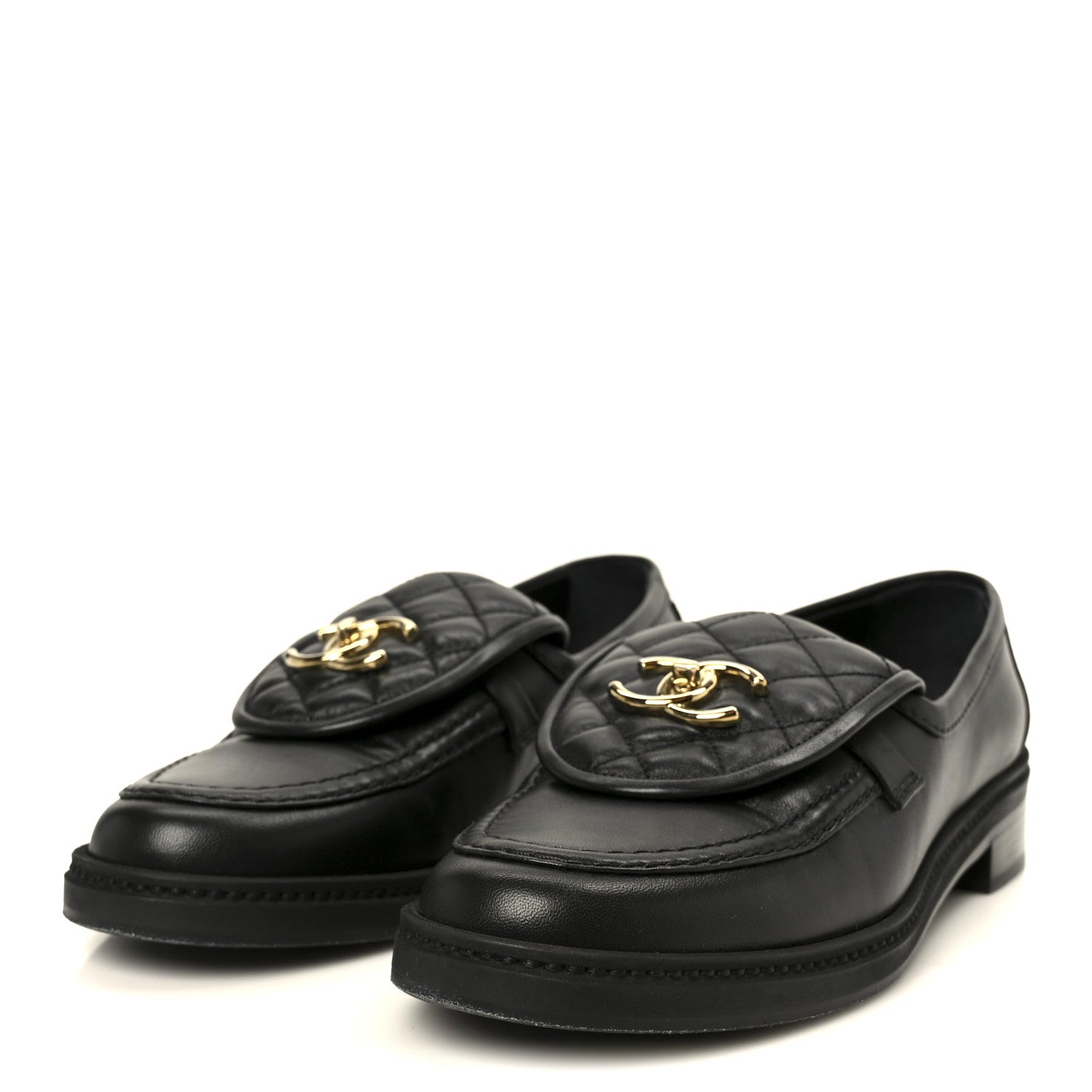 Chanel Lambskin Quilted CC Turnlock Loafers 38.5 Black 4 of 11