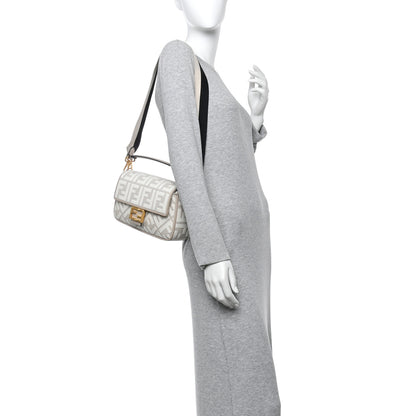 Fendi Canvas Vitello King FF Embroidered Baguette Grezzo White Nuvola 2 of 10