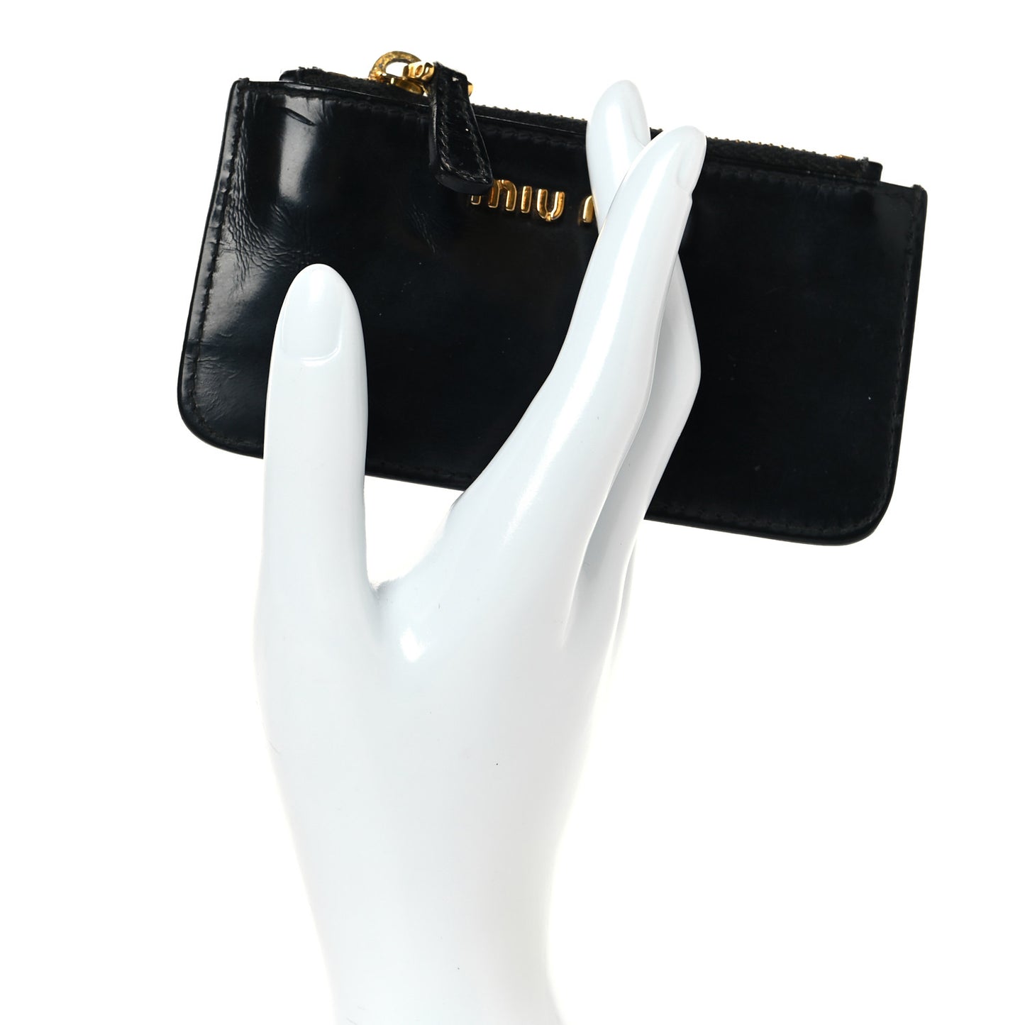 Shiny Calfskin Pouch Key Ring Black