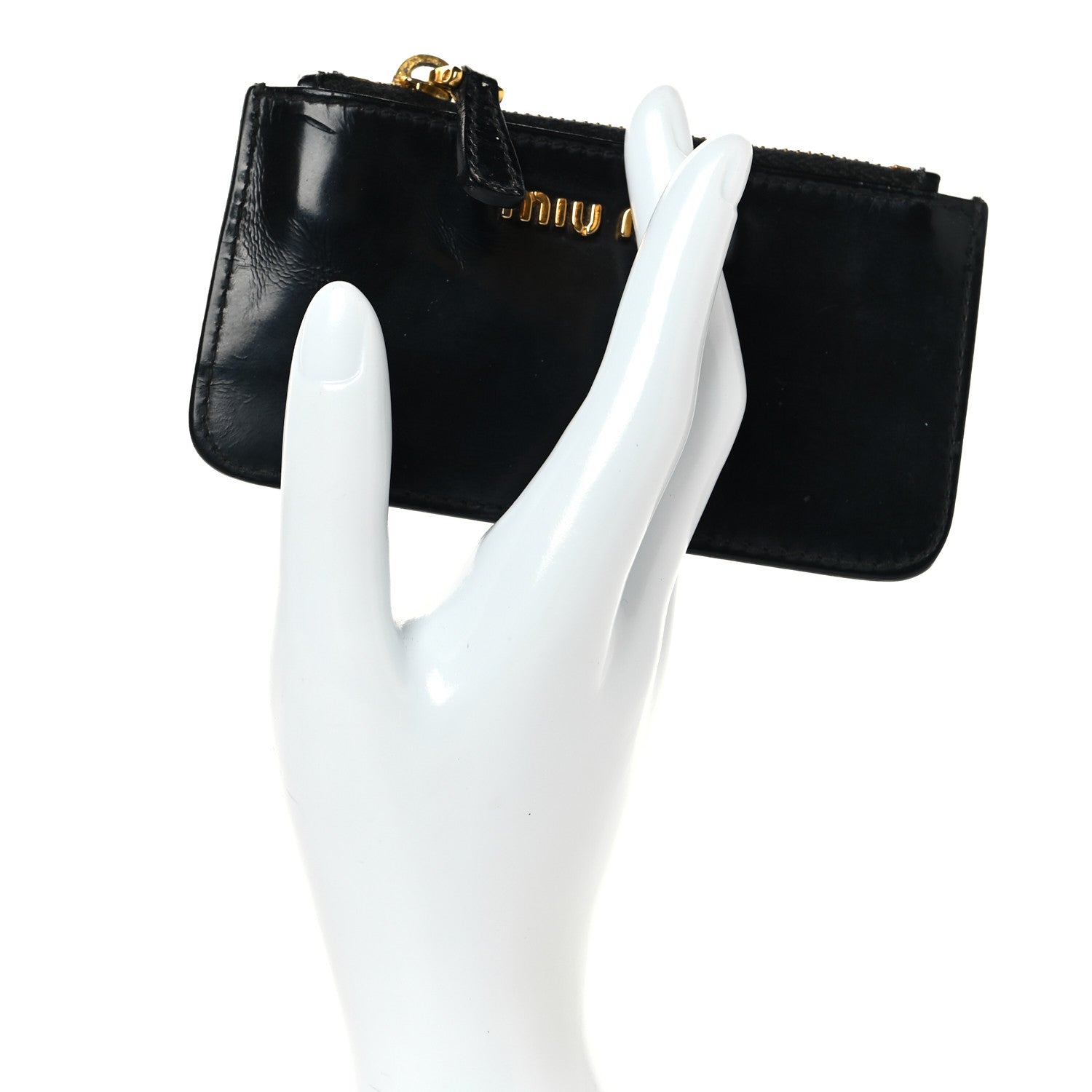 Miu Miu Shiny Calfskin Pouch Key Ring Black 2 of 7