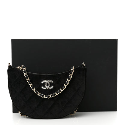 Chanel Velvet Crystal Quilted Chain Hobo Black 12 of 12