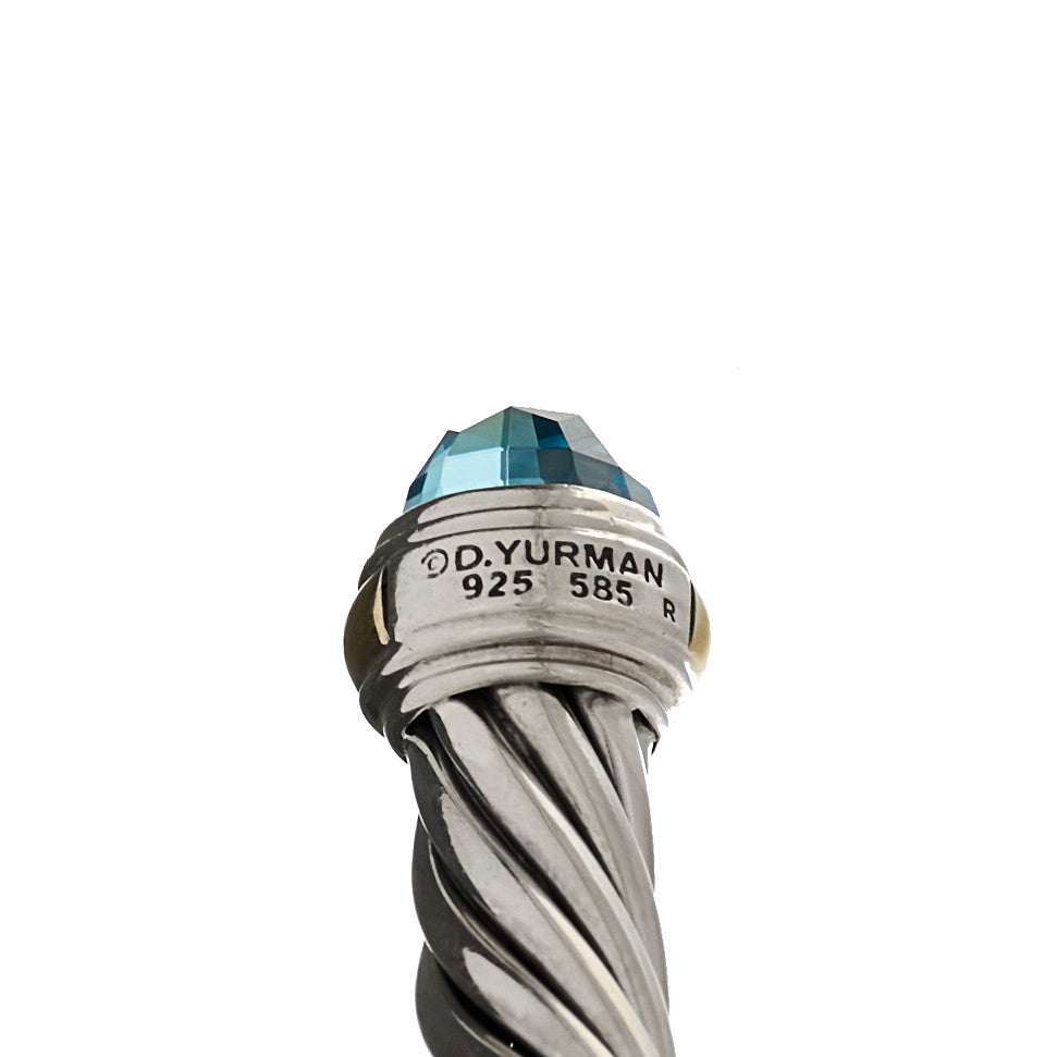 David Yurman Sterling Silver 14K Yellow Gold Blue Topaz 7mm Cable Classics Bracelet 3 of 3