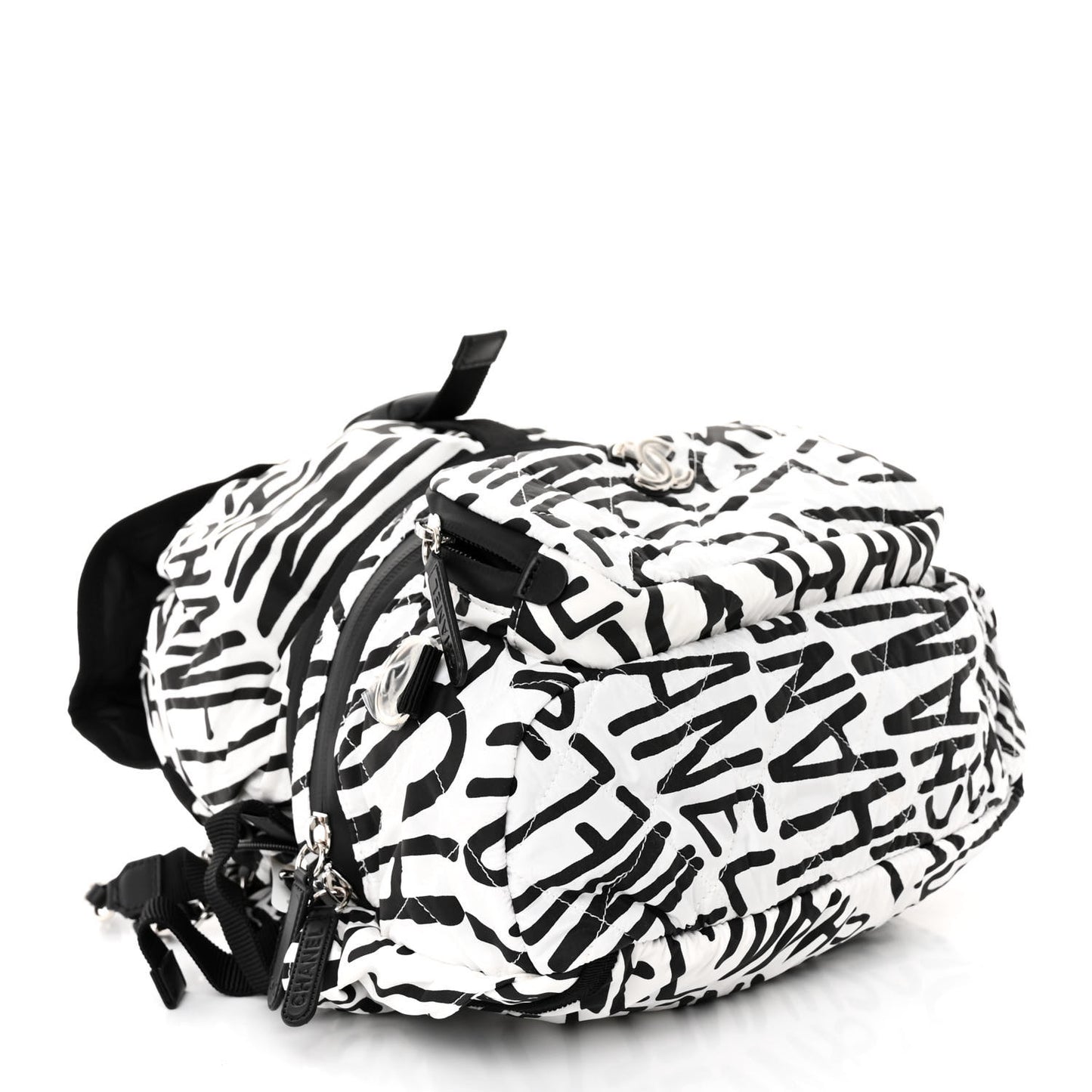 Nylon Printed Quilted Coco Neige Convertible Backpack Black White