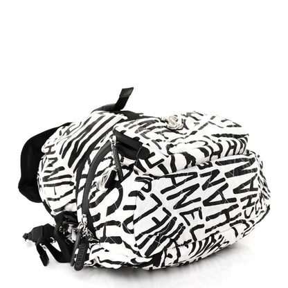 Chanel Nylon Printed Quilted Coco Neige Convertible Backpack Black White 5 of 10