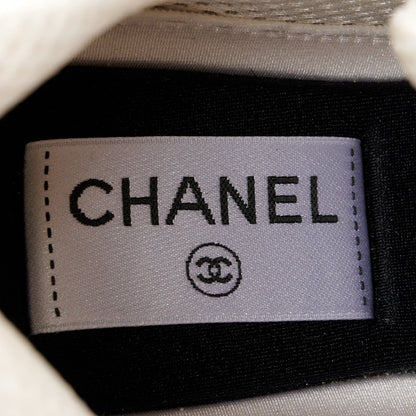 Chanel Fabric Laminated Calfskin Stretch CC Womens Sneakers 37 White Silver 8 of 9