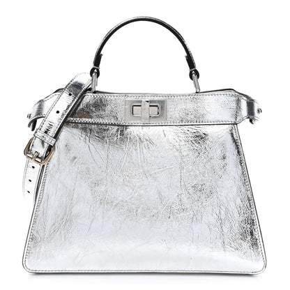 Fendi Rock Millenium Laminata Small Peekaboo I SEE U Satchel Argento 1 of 16