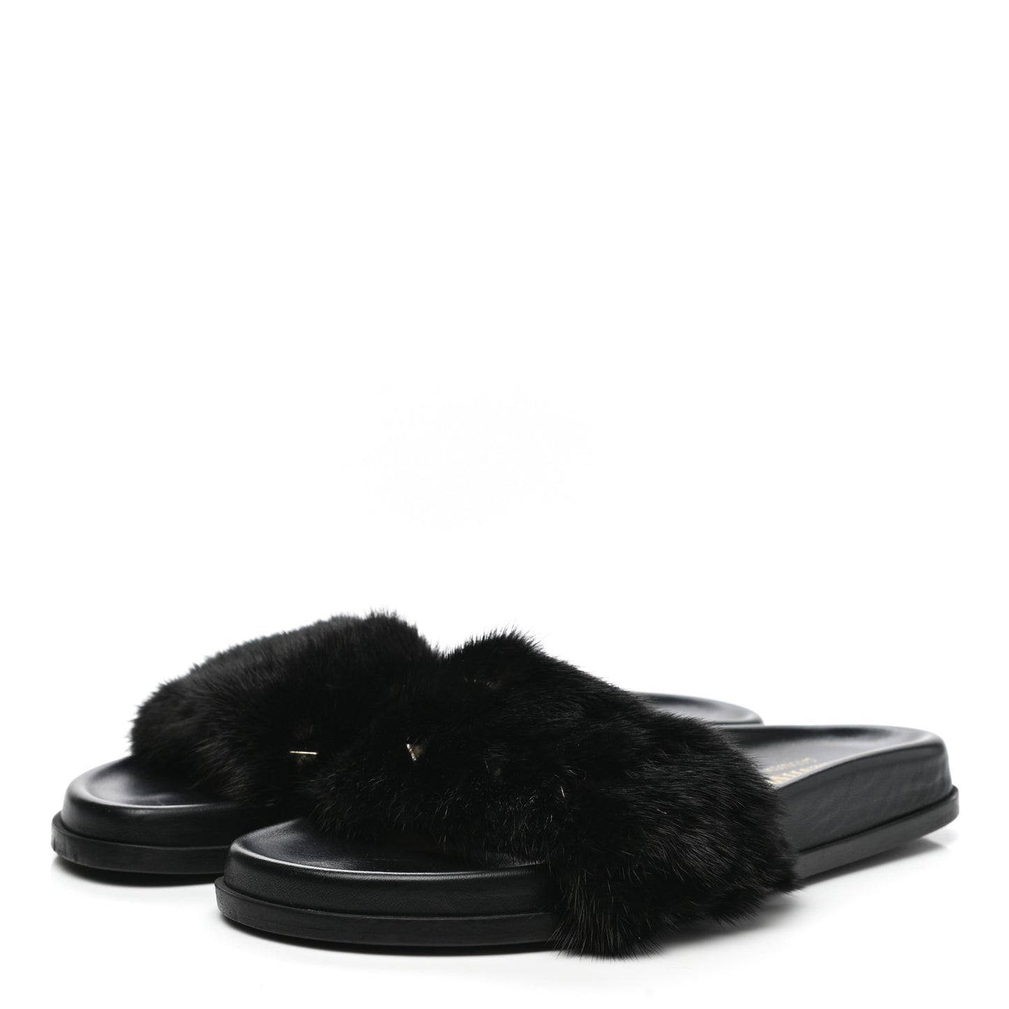 Mink Fur Rockstud Slide Sandals 39 Black