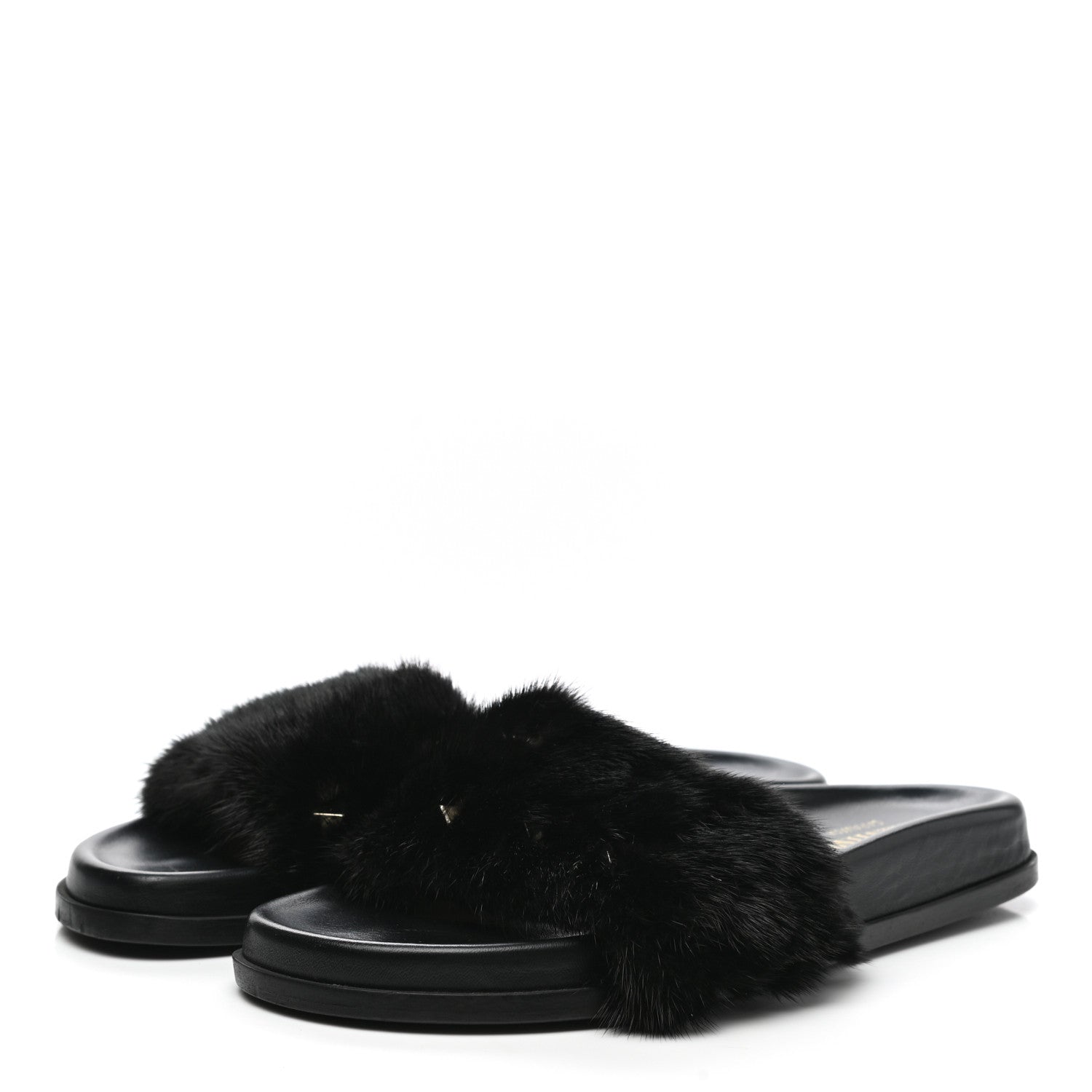 Valentino Garavani Mink Fur Rockstud Slide Sandals 39 Black 3 of 8