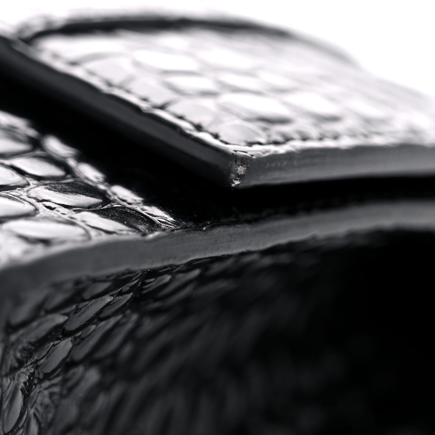 Shiny Calfskin Monochrome Crocodile Embossed Small Hourglass Top Handle Bag Black