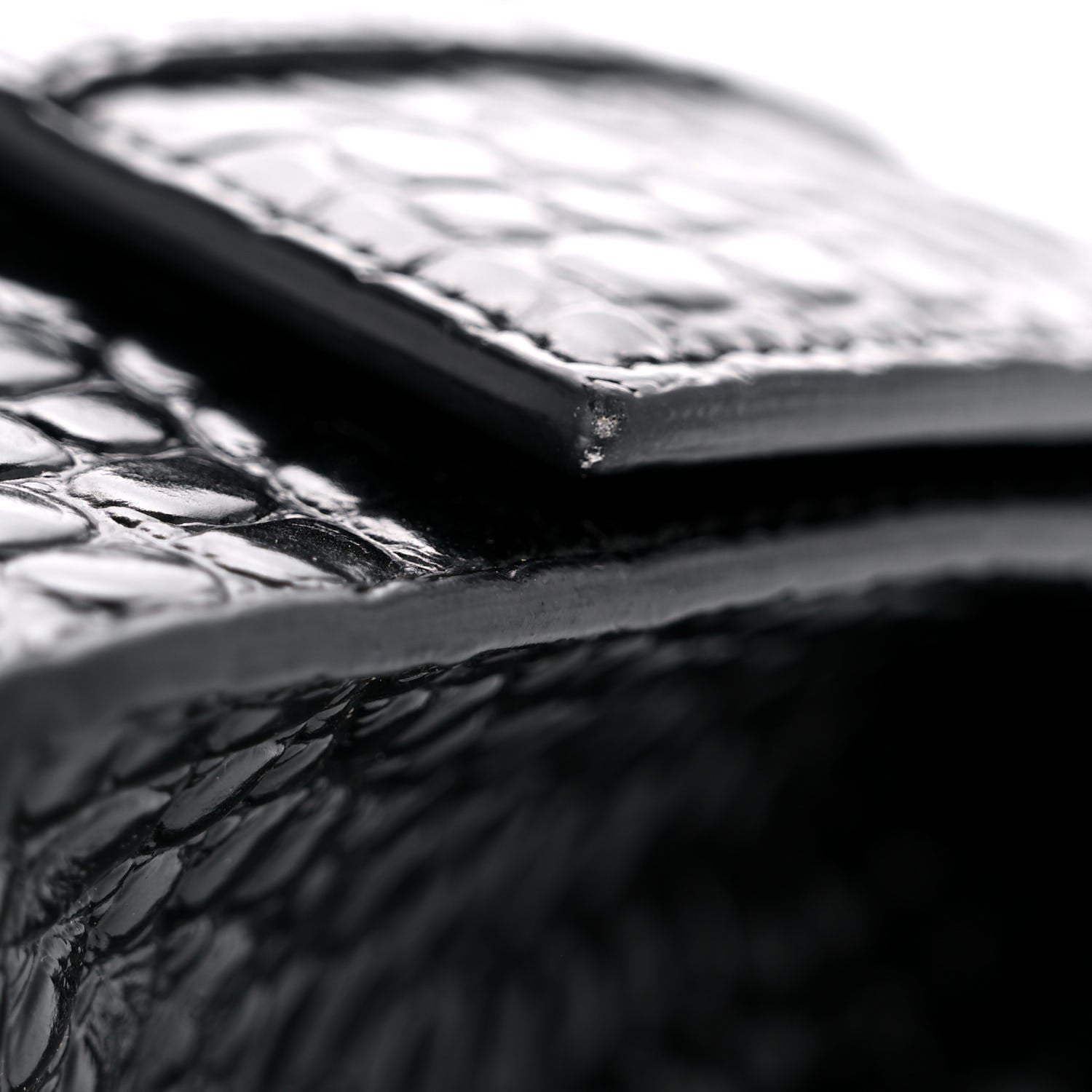 Balenciaga Shiny Calfskin Monochrome Crocodile Embossed Small Hourglass Top Handle Bag Black 17 of 21