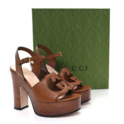 Gucci Cosmos Softy Calfskin Wooden Interlocking G Cut-Out 30/120mm Platform Sandals 36 Cuir 9 of 9