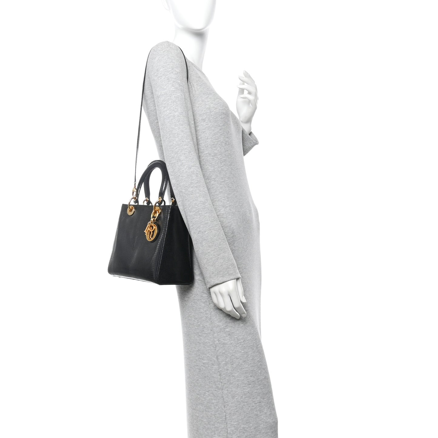 Lizard Medium Lady Dior Black