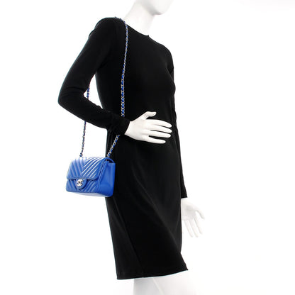 Chanel Caviar Chevron Quilted Mini Square Flap Blue 2 of 8