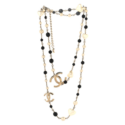 Chanel Pearl Bead Heart CC Long Necklace Gold Black 3 of 5
