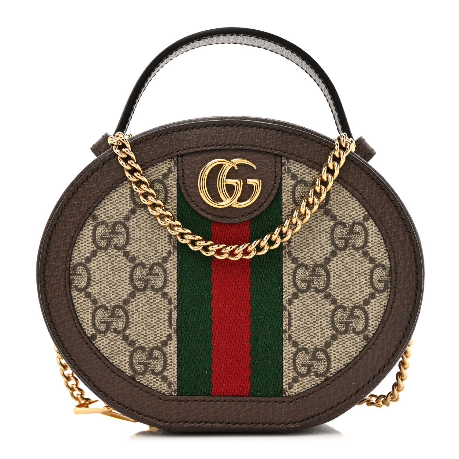 Gucci GG Supreme Monogram Top Handle Web Mini Ophidia Round Shoulder Bag Brown 1 of 10