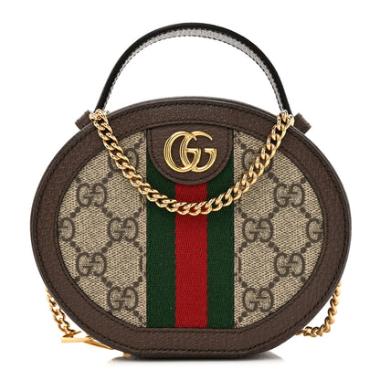 Gucci GG Supreme Monogram Top Handle Web Mini Ophidia Round Shoulder Bag Brown 1 of 10