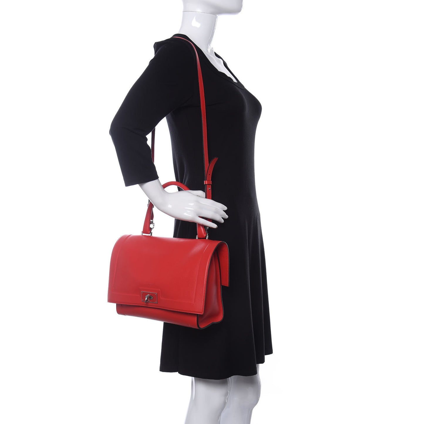 Grained Calfskin Small Shark Lock Satchel Red