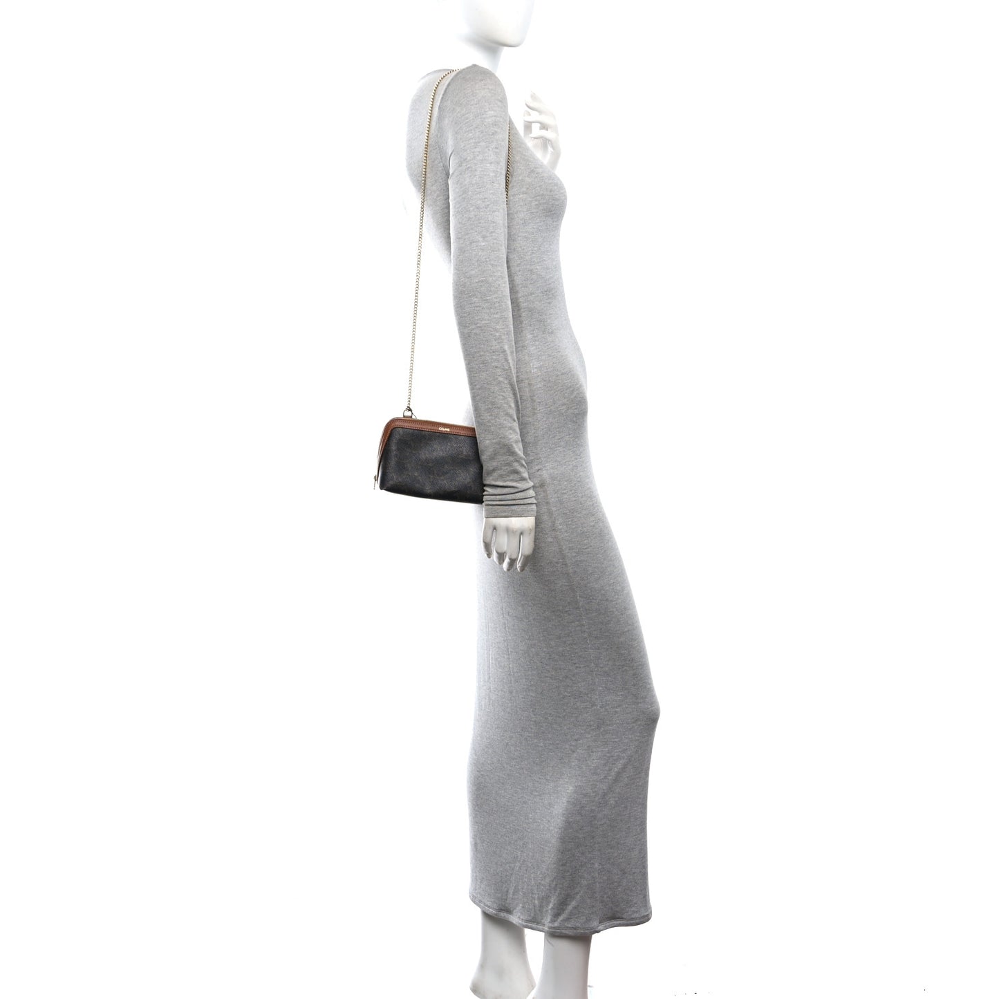 Triomphe Canvas Lambskin Clutch On Chain Tan