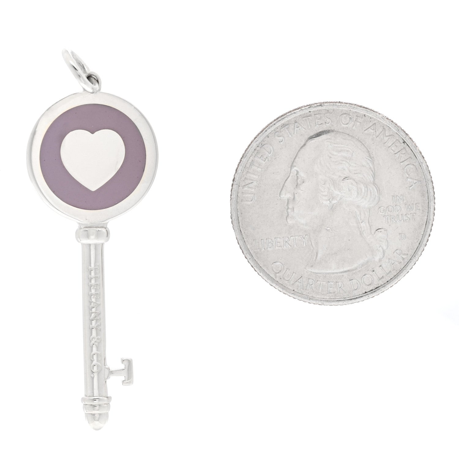 Tiffany Sterling Silver Enamel Keys Heart Key Pendant Lavender 2 of 4