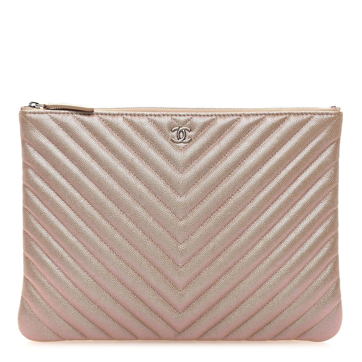 Chanel Iridescent Caviar Chevron Quilted Medium Cosmetic Case Light Gold 1 of 7