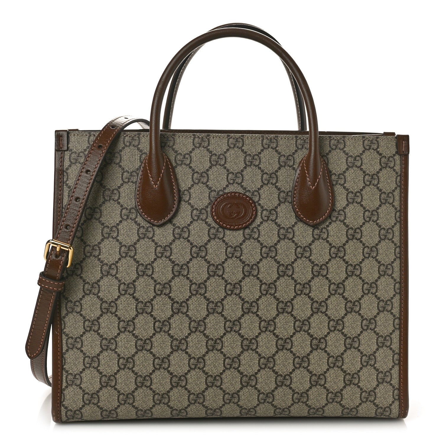 Gucci GG Supreme Monogram Azalea Calfskin Small Retro Interlocking G Tote Bag Beige Ebony Brown Sugar 1 of 9
