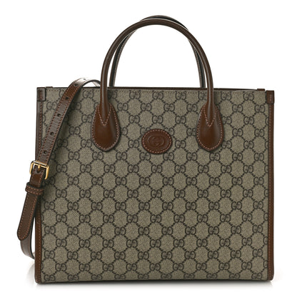 Gucci GG Supreme Monogram Azalea Calfskin Small Retro Interlocking G Tote Bag Beige Ebony Brown Sugar 1 of 9