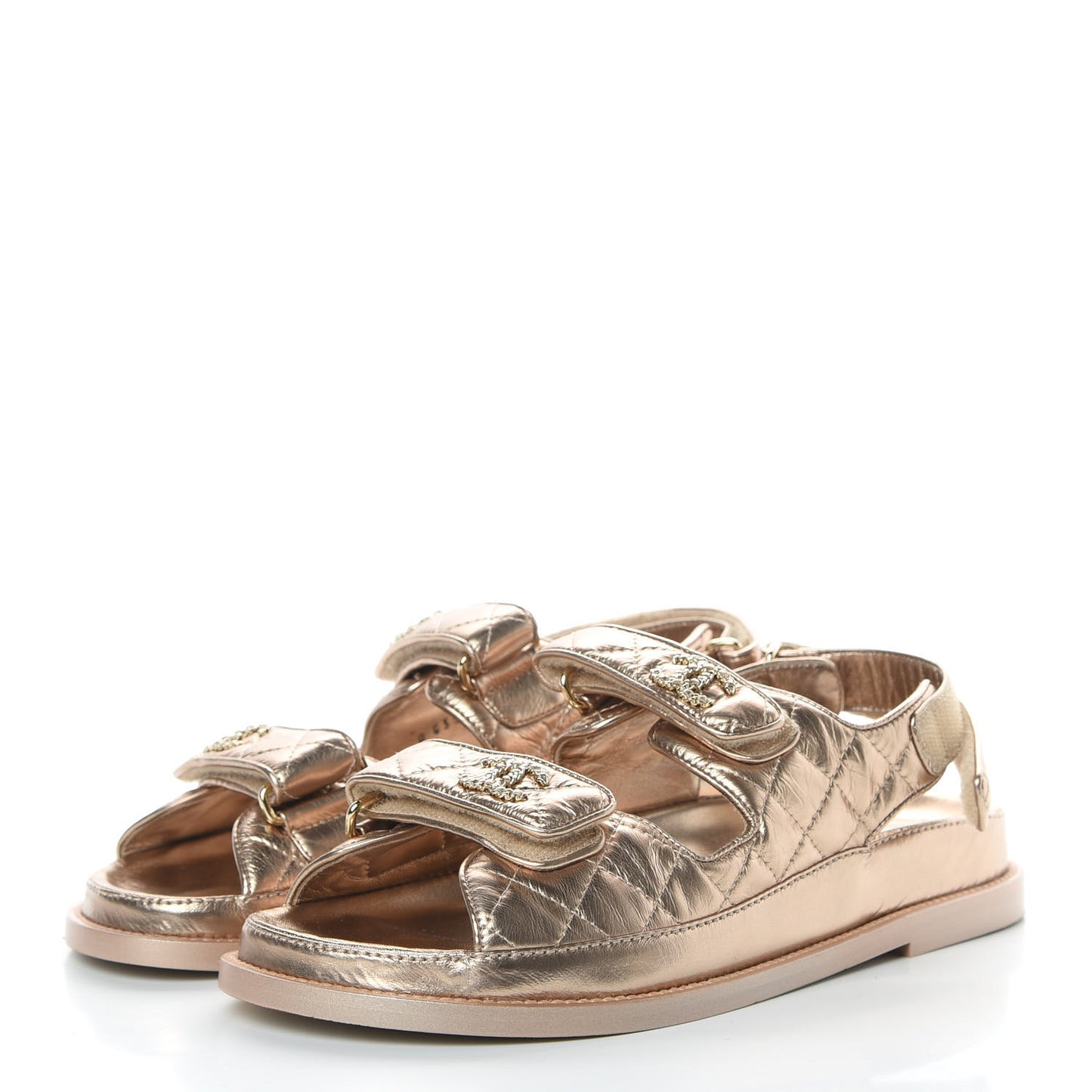 Iridescent Lambskin Quilted Velcro Dad Sandals 37.5 Light Bronze