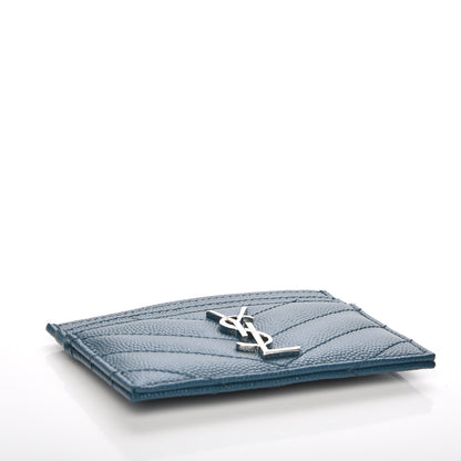Saint Laurent Grain De Poudre Matelasse Chevron Monogram Credit Card Case Peacock Green 4 of 8