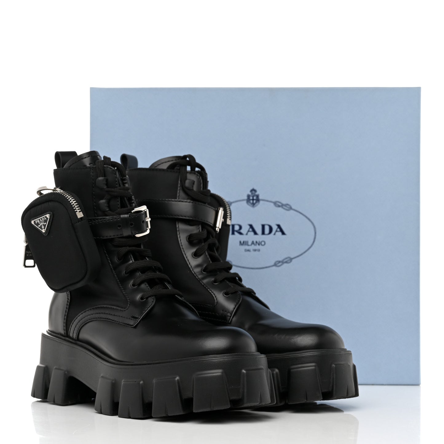 Spazzolato Rois Re-Nylon Metal Triangle Logo Monolith Pouch Pocket 55mm Boots 38.5 Black