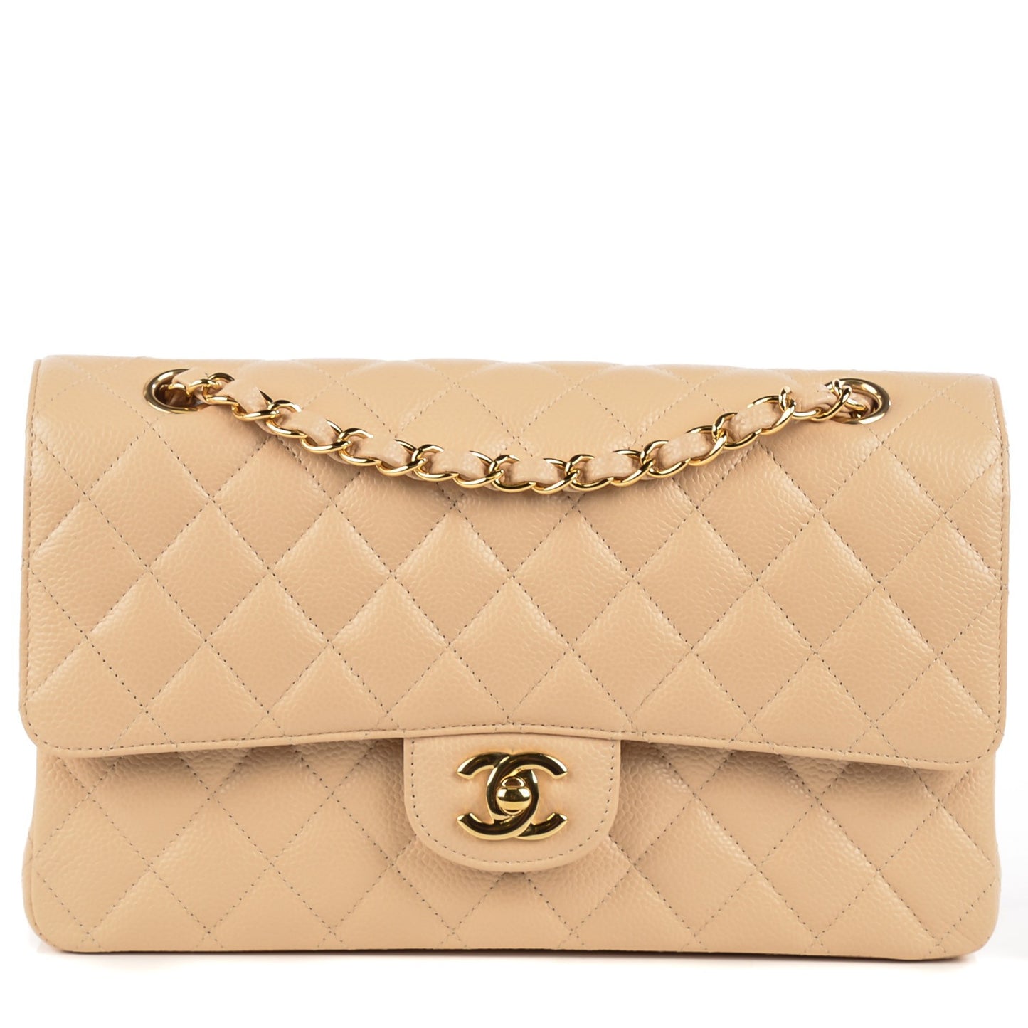 Caviar Quilted Medium Double Flap Beige Clair