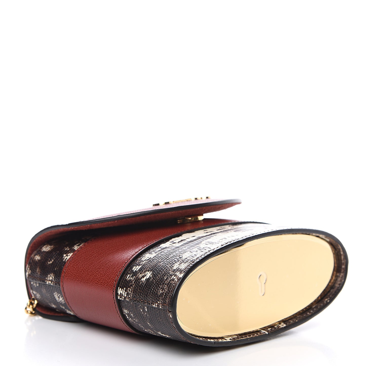 Calfskin Lizard Embossed Small Aby Lock Sepia Brown