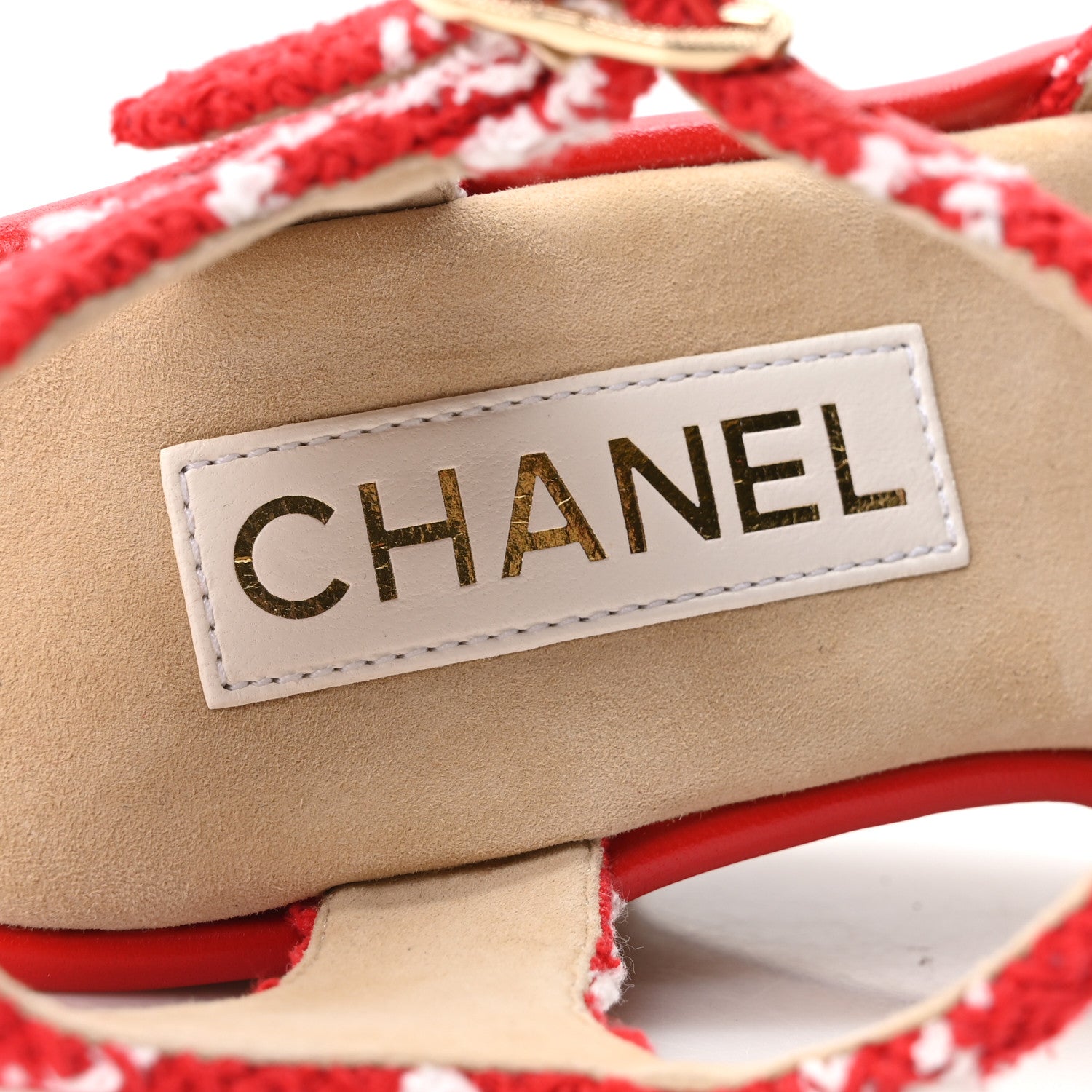 Chanel Cotton Tweed Cork CC Wedge Sandals 37 Red White 8 of 10