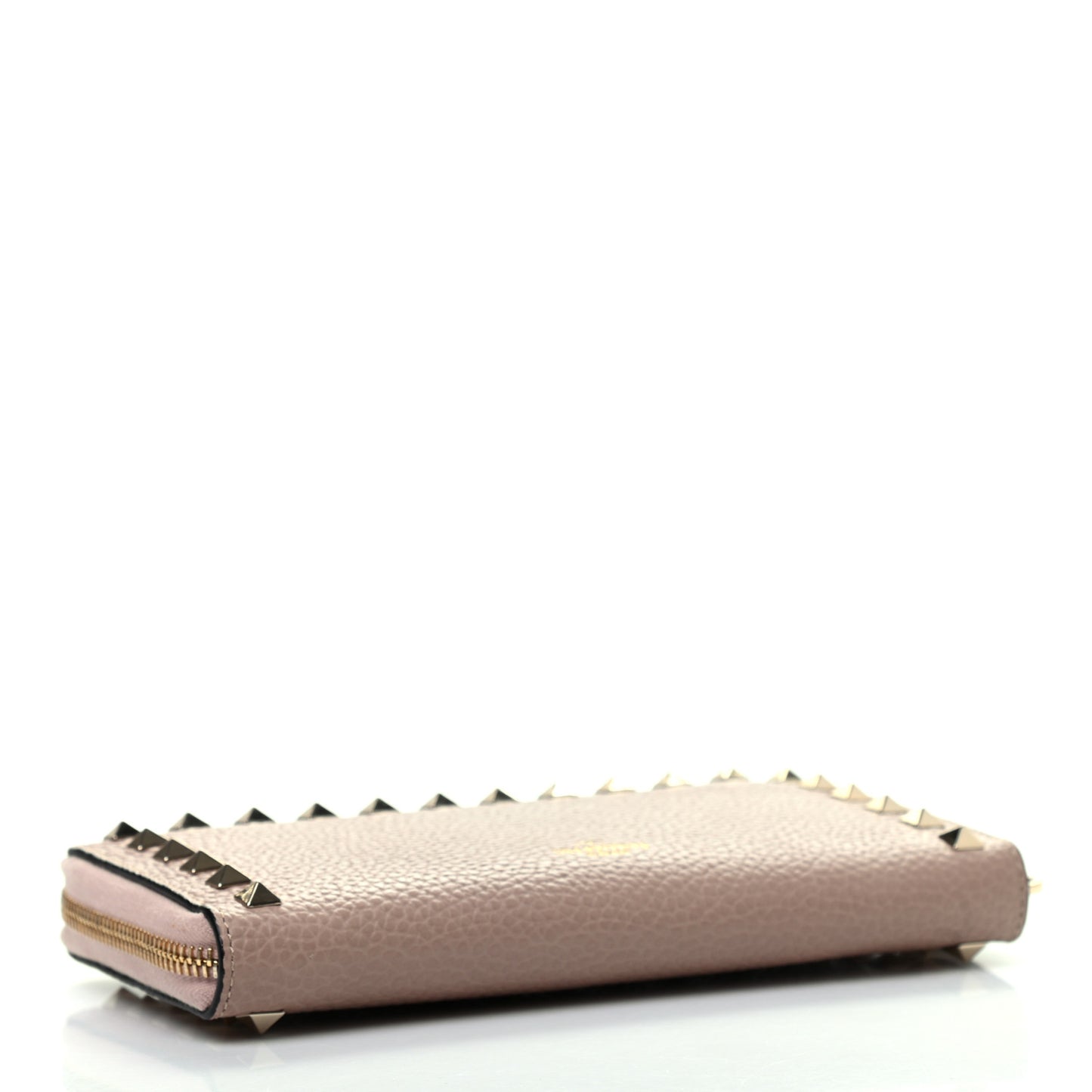 Pebbled Calfskin Rockstud Zip Around Wallet Poudre
