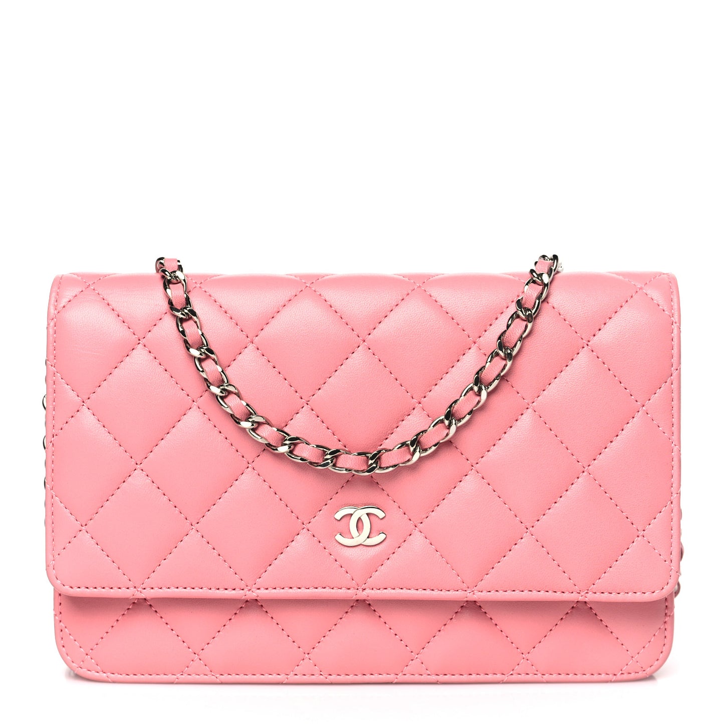 Lambskin Quilted Wallet On Chain WOC Pink