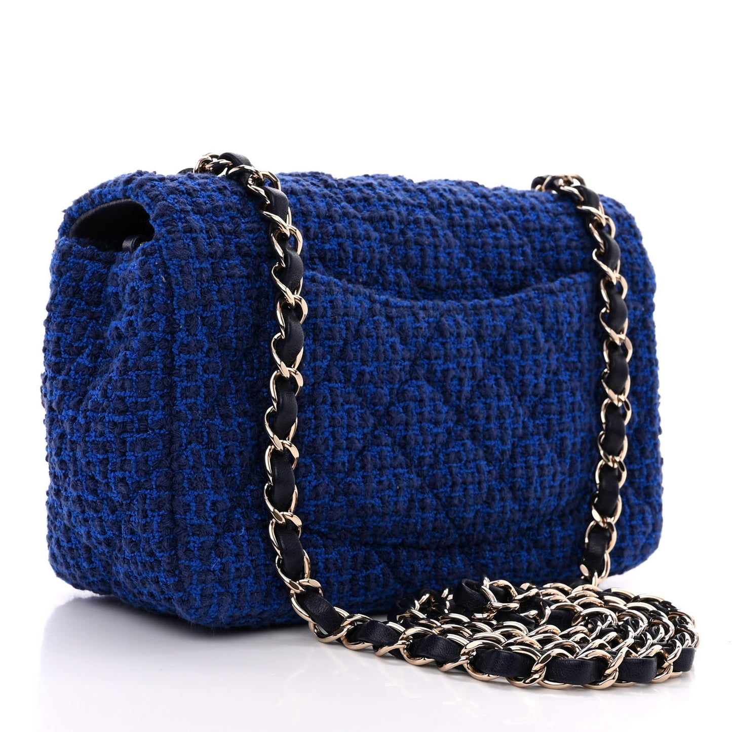 Tweed Quilted Mini Rectangular Flap Blue