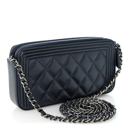 Chanel Metallic Caviar Quilted Small Boy Clutch With Chain Navy 3 of 12
