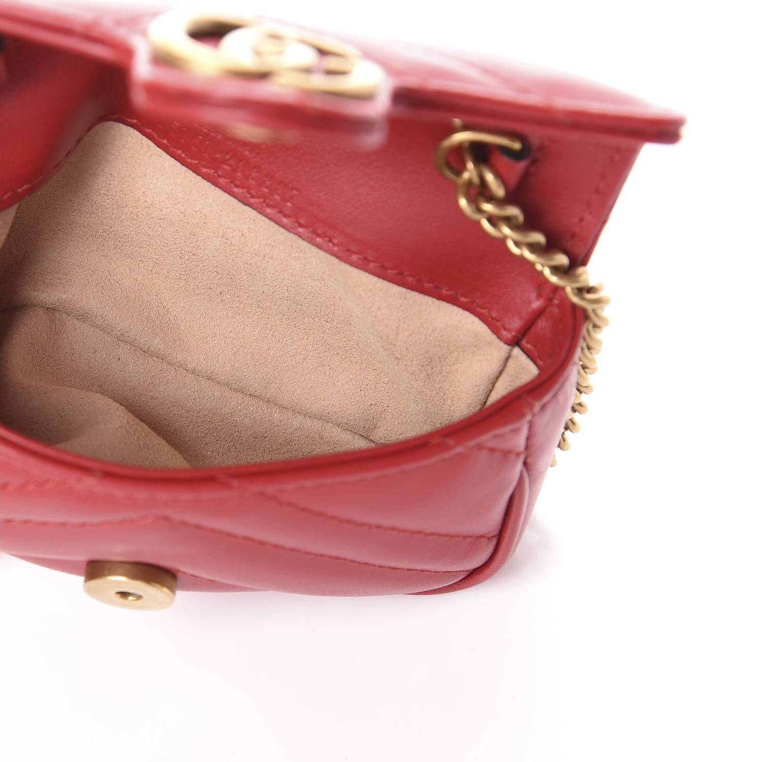Gucci Calfskin Matelasse GG Marmont 2.0 Coin Purse On A Chain Hibiscus Red 5 of 6