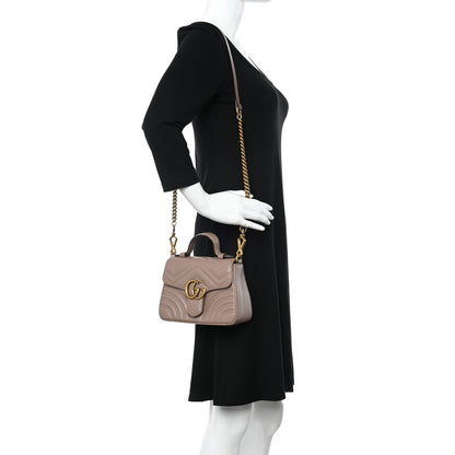 Gucci Calfskin Matelasse Mini GG Marmont Top Handle Shoulder Bag Porcelain Rose 2 of 11