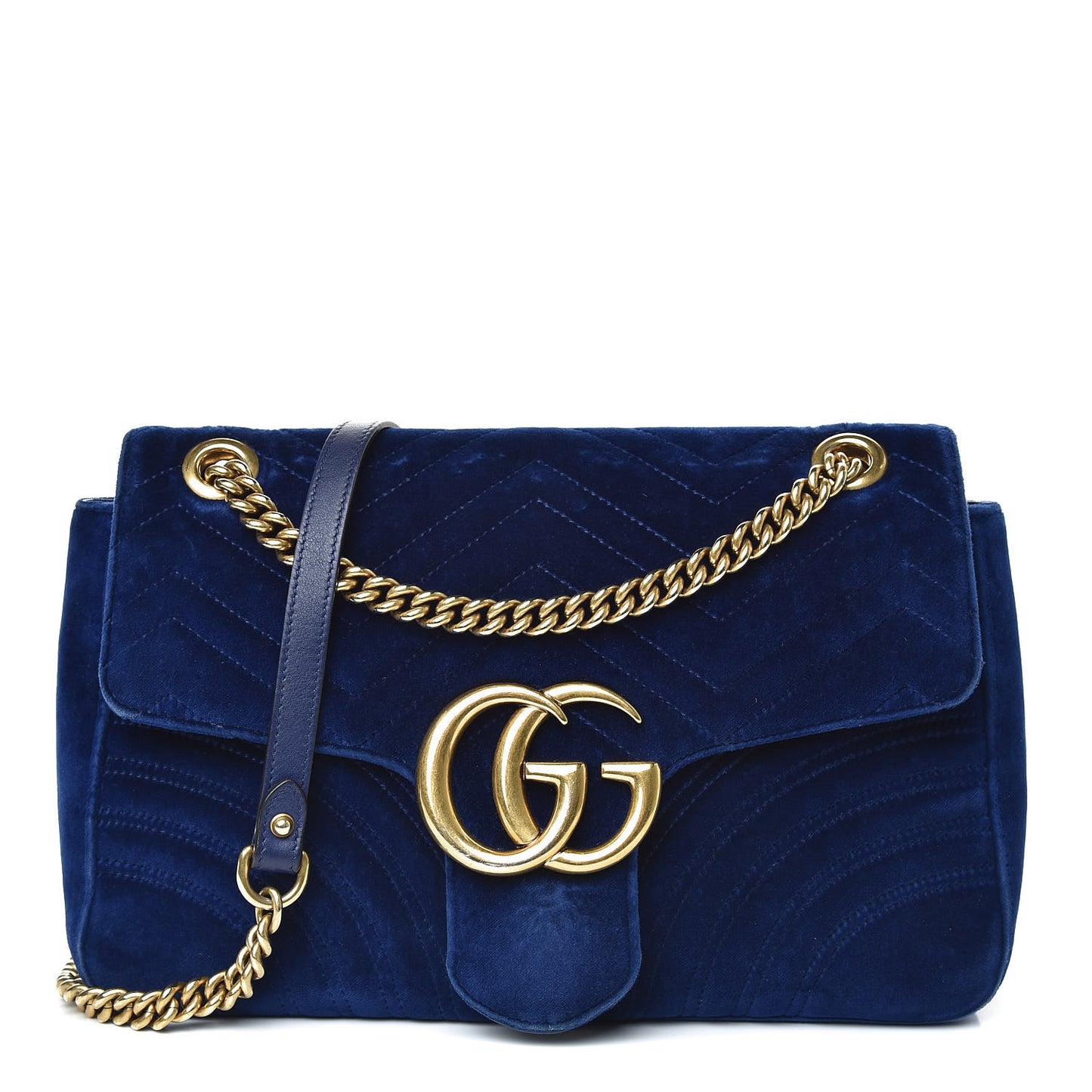 Velvet Matelasse Medium GG Marmont Shoulder Bag Cobalt Blue