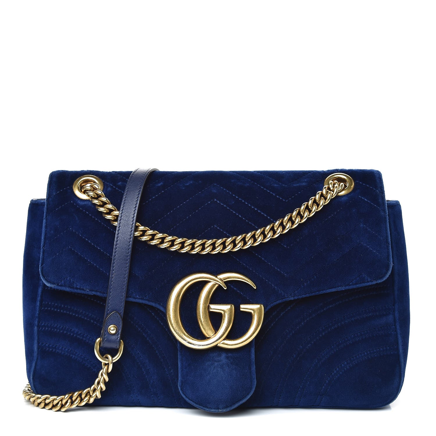Gucci Velvet Matelasse Medium GG Marmont Shoulder Bag Cobalt Blue 1 of 17