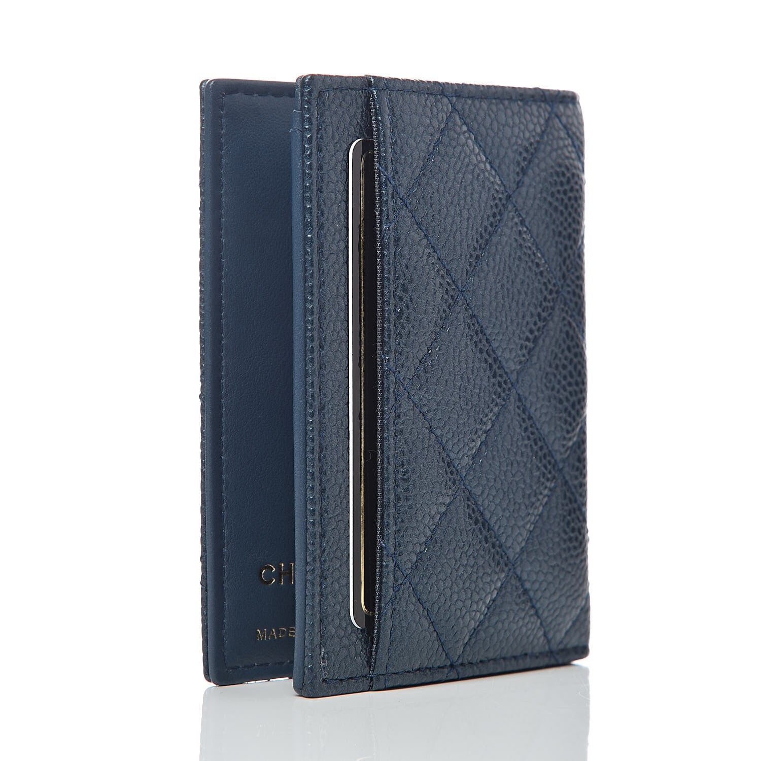 Chanel Metallic Caviar Quilted Card Holder Wallet Dark Blue 3 of 8