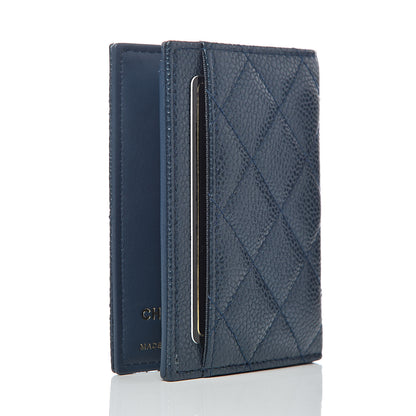 Chanel Metallic Caviar Quilted Card Holder Wallet Dark Blue 3 of 8