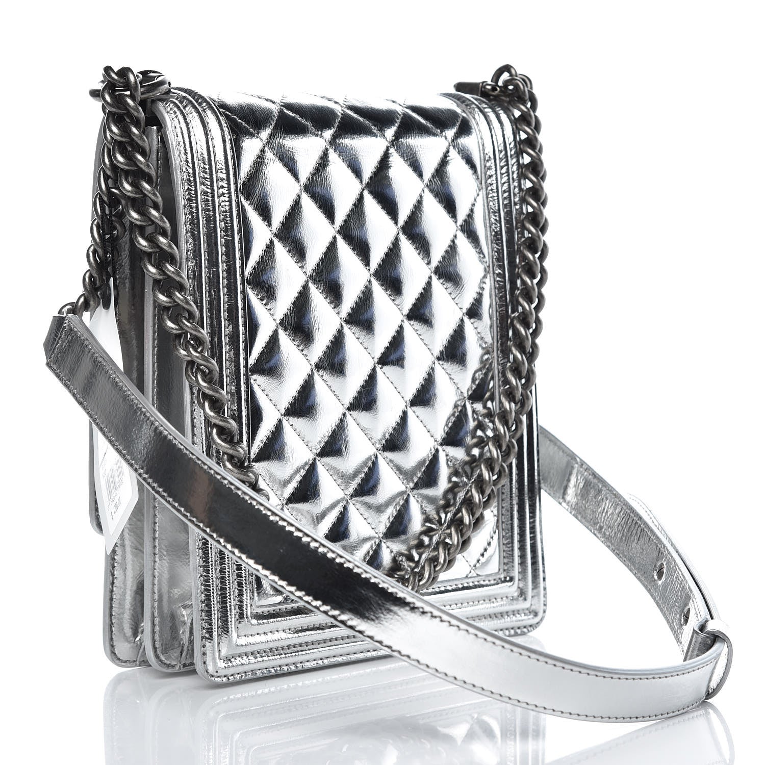Chanel Metallic Goatskin Quilted North South Boy Flap Silver 3 of 8